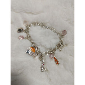 Women's Unbranded Dog Silver Charm Bracelet with Pink Accents
